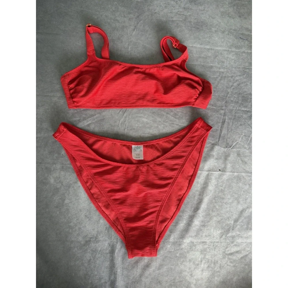 Wild Fable Red Textured Bikini Set XL High Leg High Waist Adjustable Straps